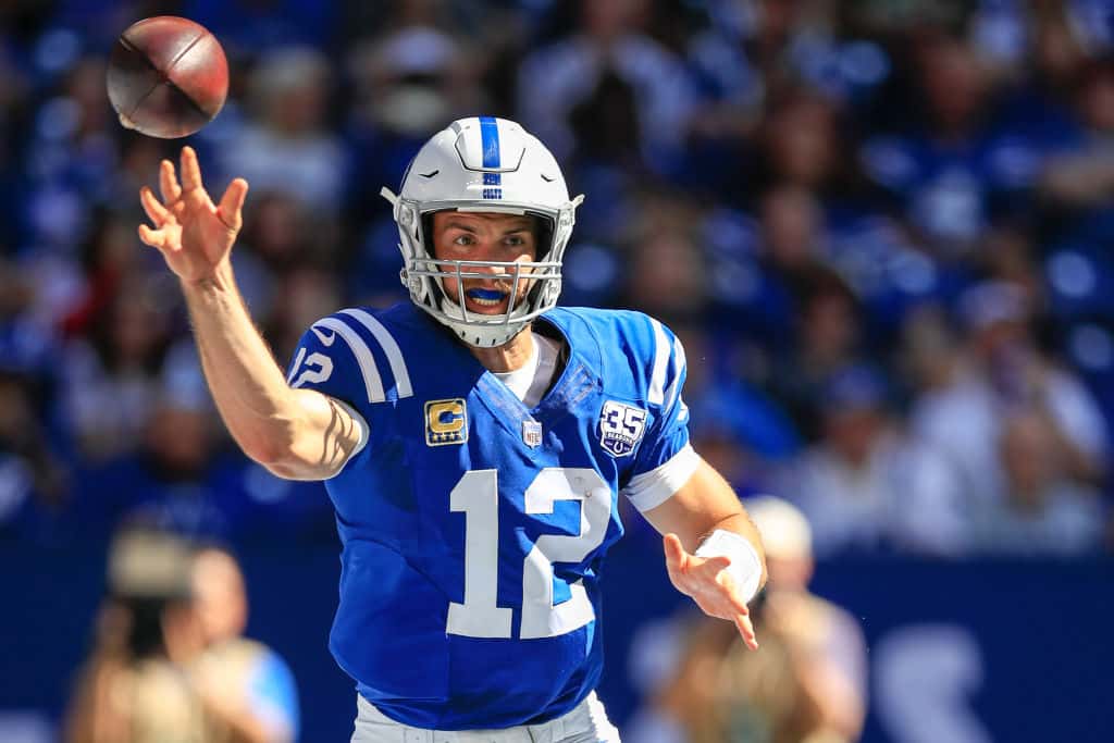 Colts quarterback Andrew Luck throws a pass in a 2018 game.
