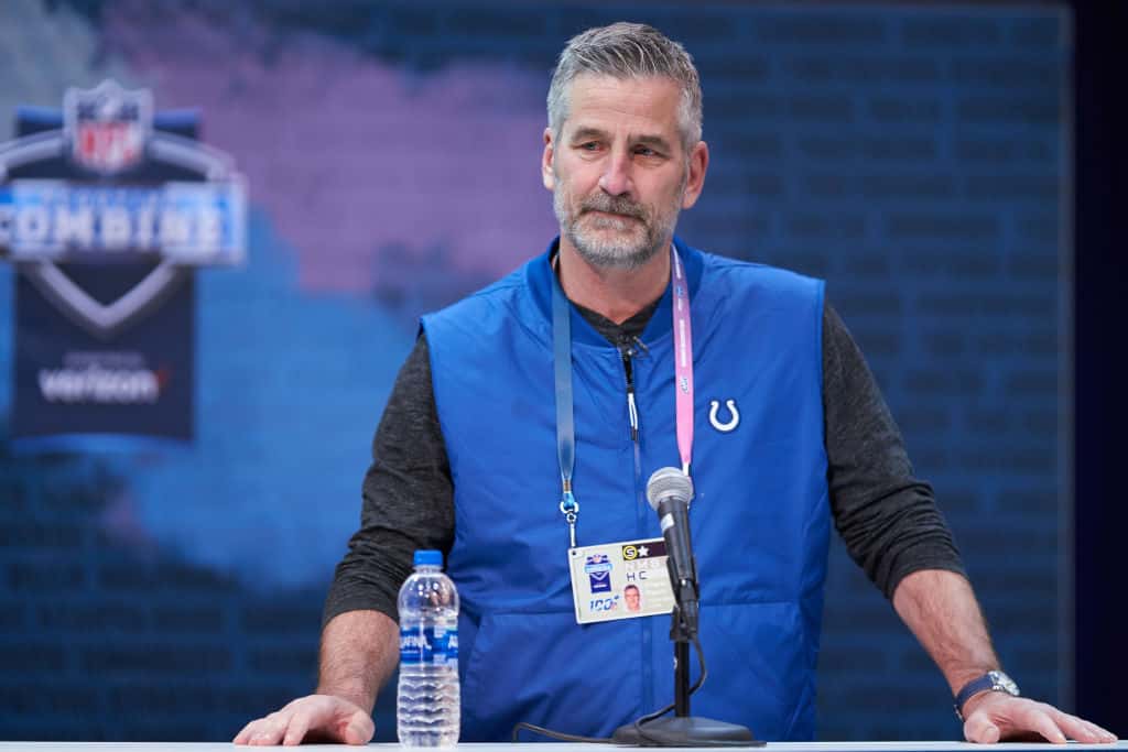 Colts head coach Frank Reich talks at the 2019 NFL Combine.