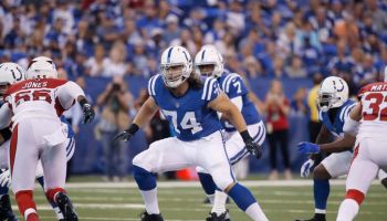 Colts left tackle Anthony Castonzo lines up for a snap in 2017.