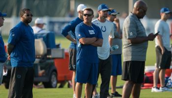 Chris Ballard looks at his team during Colts training camp