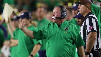 Brian Kelly coaching ND from the sidelines