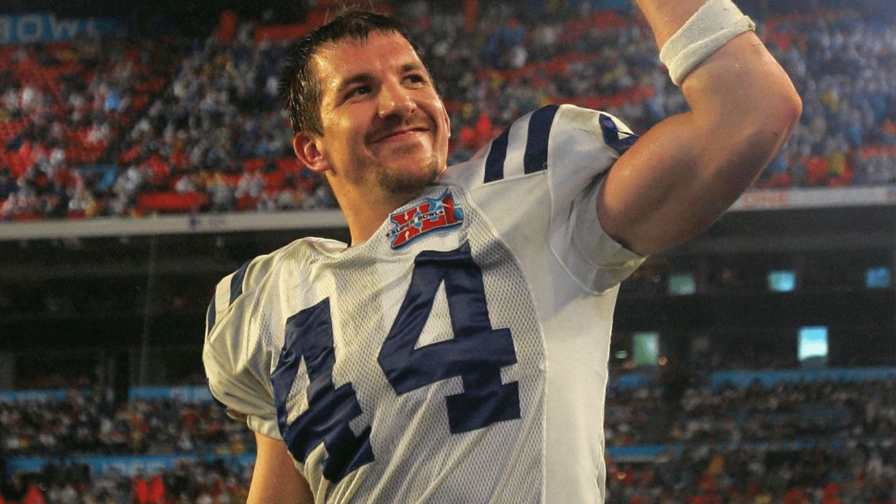 Indianapolis Colts tight end Dallas Clark celebrates the Colts Super Bowl victory against the Chicago Bears.