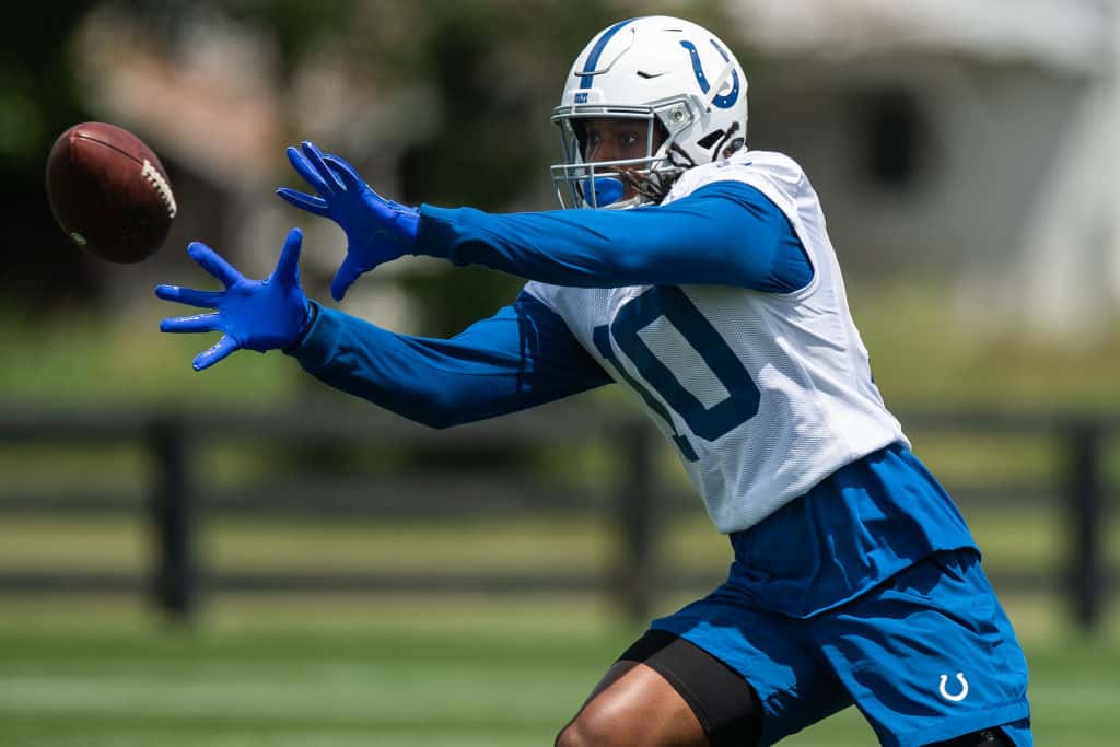 Colts wide receiver Reece Fountain makes a catch during individual drills at Grand Park.