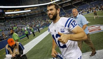Quarterback Andrew Luck #12 of the Indianapolis Colts heads off the field after the game against the Seattle Seahawks
