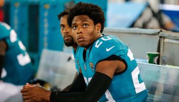 Jalen Ramsey on the bench during the game between the New Orlenas Saints and the Jaguars.