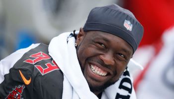 Gerald McCoy #93 of the Tampa Bay Buccaneers looks on during the game against the Chicago Bears at Soldier Field