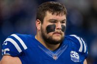 Colts rookie offensive guard Quenton Nelson prepares to play against the Bills during a Week Seven game during the 2018 season.