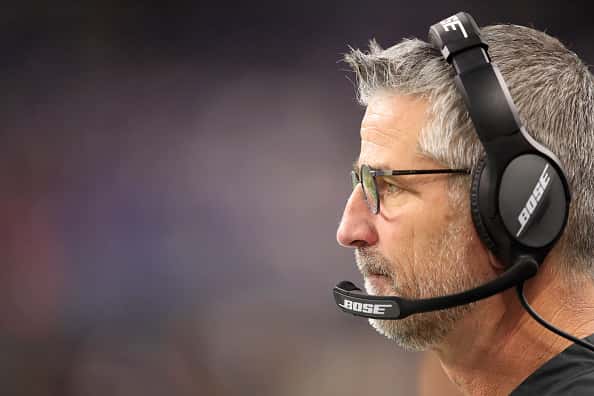Colts head coach Frank Reich stands on the sideline during a game against the Tennessee Titans at Lucas Oil Stadium.