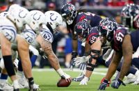 A view down the line of scrimmage in the second half of the game between the Houston Texans and the Indianapolis Colts at NRG S