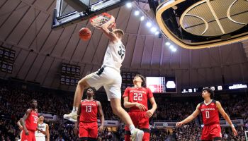 Matt Haarms dunks at Mackey Arena as Purdue pulls away to a win in Big Ten action