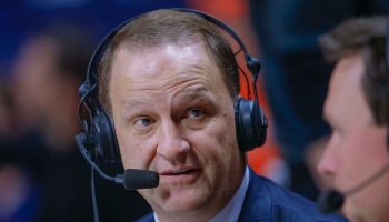 Dan Dakich broadcasts a game for ESPN television during college basketball season.