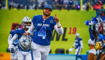 Dak Prescott #4 of the Dallas Cowboys gets introduced before the 2019 NFL Pro Bowl at Camping World Stadium
