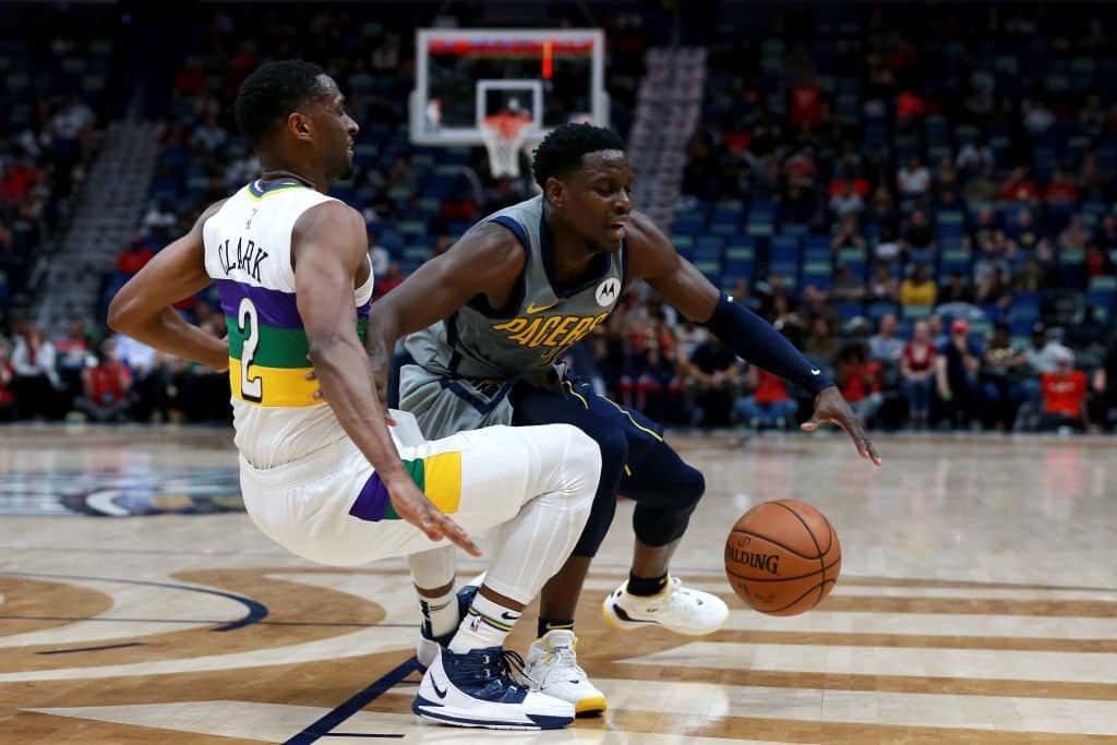 Pacers guard Darren Collison tries to drive against the Pelicans during a 2018-19 game in New Orleans.
