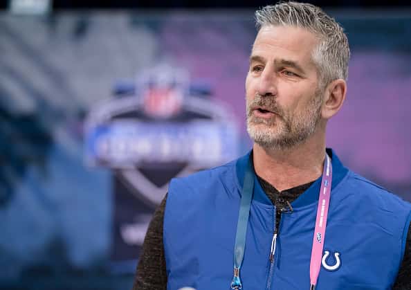 Frank Reich head coach of the Indianapolis Colts is seen at the 2019 NFL Combine at Lucas Oil Stadium