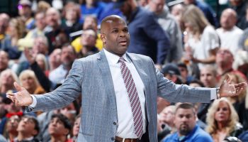 Indiana Pacers head coach Nate McMillan argues a call on the sidelines of a game at Bankers Life Fieldhouse.