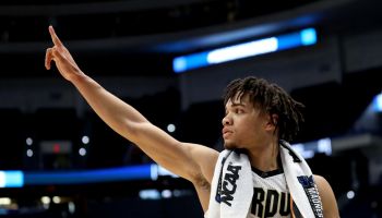 Carsen Edwards of Purdue, #3, waves to the crowd after a big game against Villanova