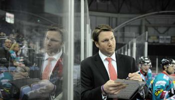 Doug Christiansen, Coach of the Belfast Giants Ice Hockey team during the 2012-2013 British Elite Ice Hockey League season at th