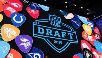 A view of the video board during the first round of the 2019 NFL Draft on April 25, 2019, at the Draft Main Stage.