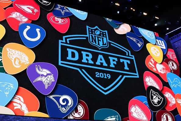 A view of the video board during the first round of the 2019 NFL Draft on April 25, 2019, at the Draft Main Stage.