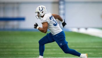 Colts rookie safety Khari Willis goes through warmups during a 209 practice in the spring.