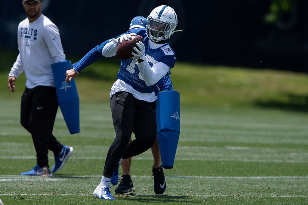 Indianapolis Colts wide receiver Parris Campbell (15) runs through a drill during the Indianapolis Colts Mini Camp on June 11,