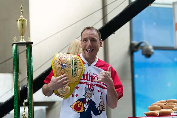 Nathan's Famous Hot Dog Eating Champion Joey Chestnut attends the Today Show at Rockefeller Plaza