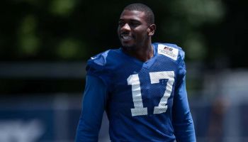 Colts wide receiver Devin Funchess warms up before a 2019 practice.