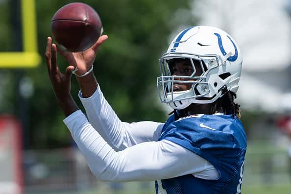 Indianapolis Colts wide receiver Deon Cain (11) runs through a drill during the Indianapolis Colts training camp