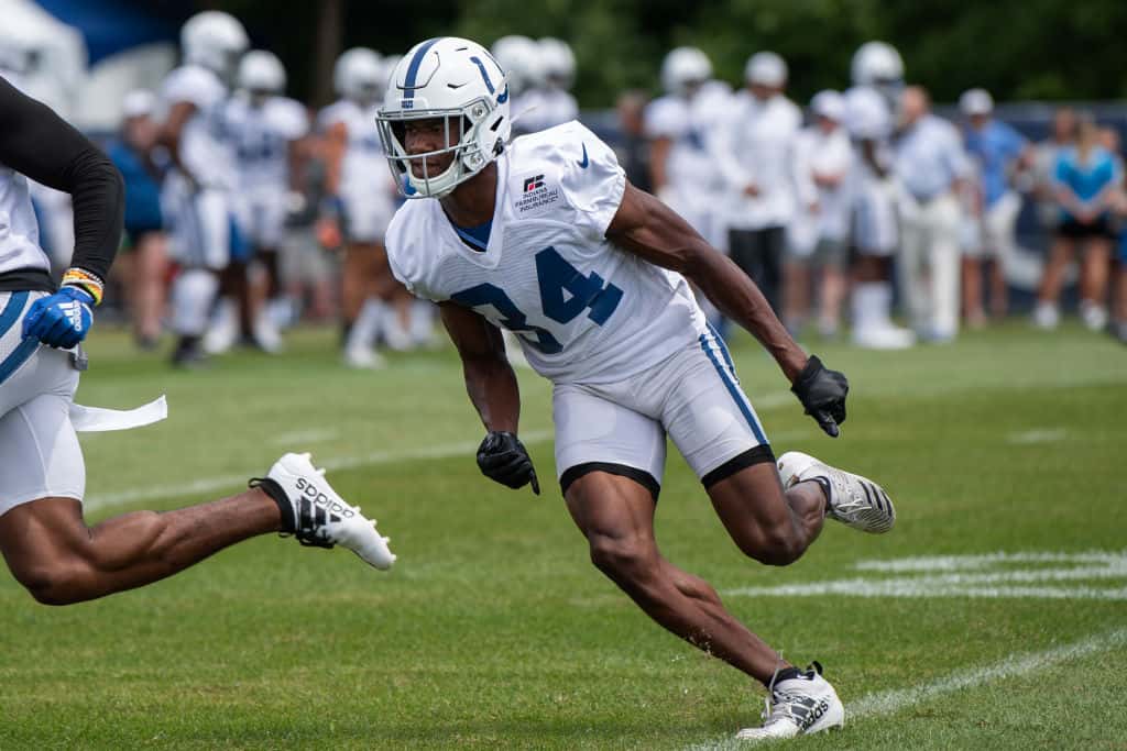 Colts rookie cornerback Rock Ya-Sin goes through position drills during the 2019 Training Camp at Grand Park.