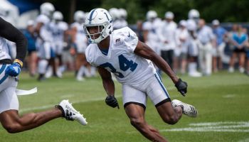 Colts rookie cornerback Rock Ya-Sin goes through position drills during the 2019 Training Camp at Grand Park.