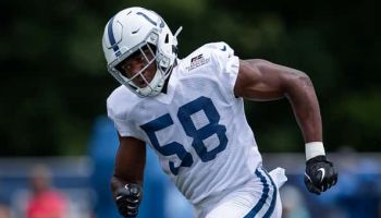 Indianapolis Colts linebacker Bobby Okereke (58) runs through a drill during the Indianapolis Colts training camp practice
