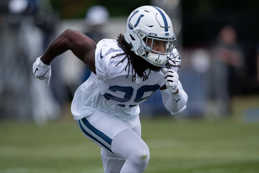 Colts safety Malik Hooker takes part in the individual drills during a 2019 practice at Grand Park.
