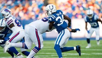 Indianapolis Colts Cornerback Rock Ya-Sin (34) avoids a block attempt by Buffalo Bills Offensive Tackle