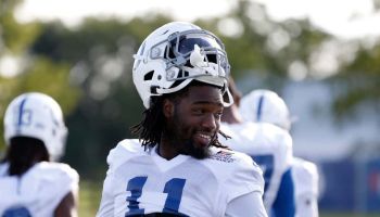 Colts wide receiver Deon Cain smiles before practice at Grand Park in 2019.