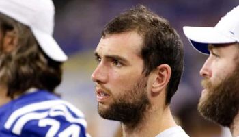 Andrew Luck of the Indianapolis Colts on the sidelines during the preseason game against the Chicago Bears at Lucas Oil Stadium