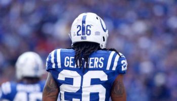 Colts safety Clayton Geathers walks back to huddle during a 2019 game.