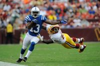 T.Y. Hilton shakes a Redskins linebacker during a pre-season game in Washington