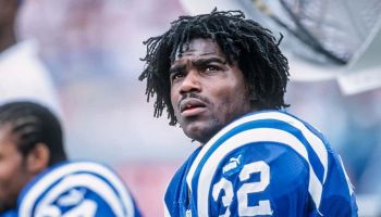 Colts running back Edgerrin James looks on from the bench during his playing days.