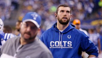 Colts quarterback Andrew Luck looks on from the sideline during the 2017 season.
