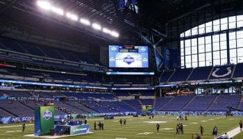 General view of the field during day six of the NFL Combine at Lucas Oil Stadium.