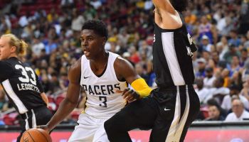 Pacers rookie point guard goes for a drive during the 2018 Summer League in Las Vegas.
