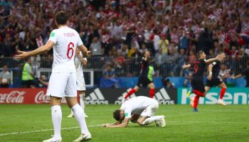 England's John Stones reacts after Croatia's Mario Mandzukic scores his side's second goal of the game during extra time.