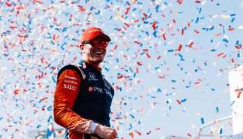 Scott Dixon celebrates his 44th Indy Car win on the streets of Toronto
