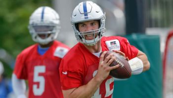 Andrew Luck on the move during Colts training camp in Westfield, Indiana.