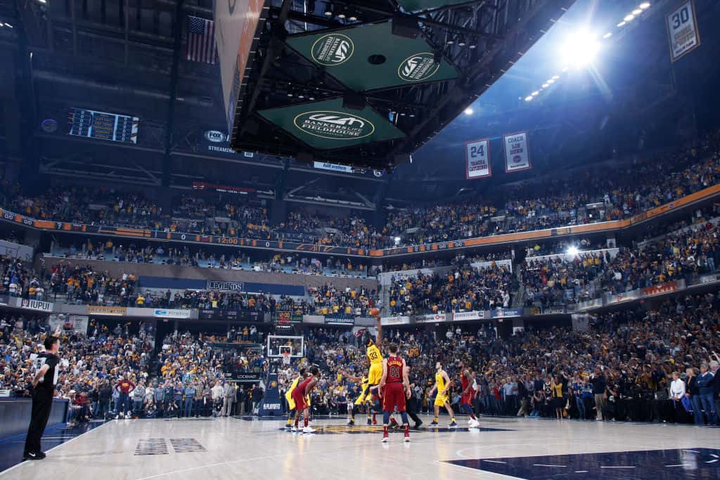 Pacers-Cavs on court at Bankers Life Fieldhouse