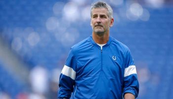Colts head coach Frank Reich walks on the sideline before a home game.
