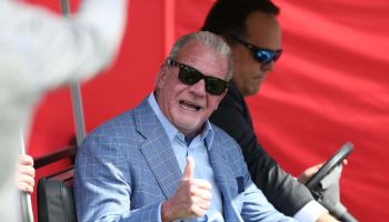 Colts owner Jim Irsay gives a thumbs up to a few Colts fans before the regular season game between the Indianapolis Colts and the Tampa Bay Buccaneers on December 08, 2019