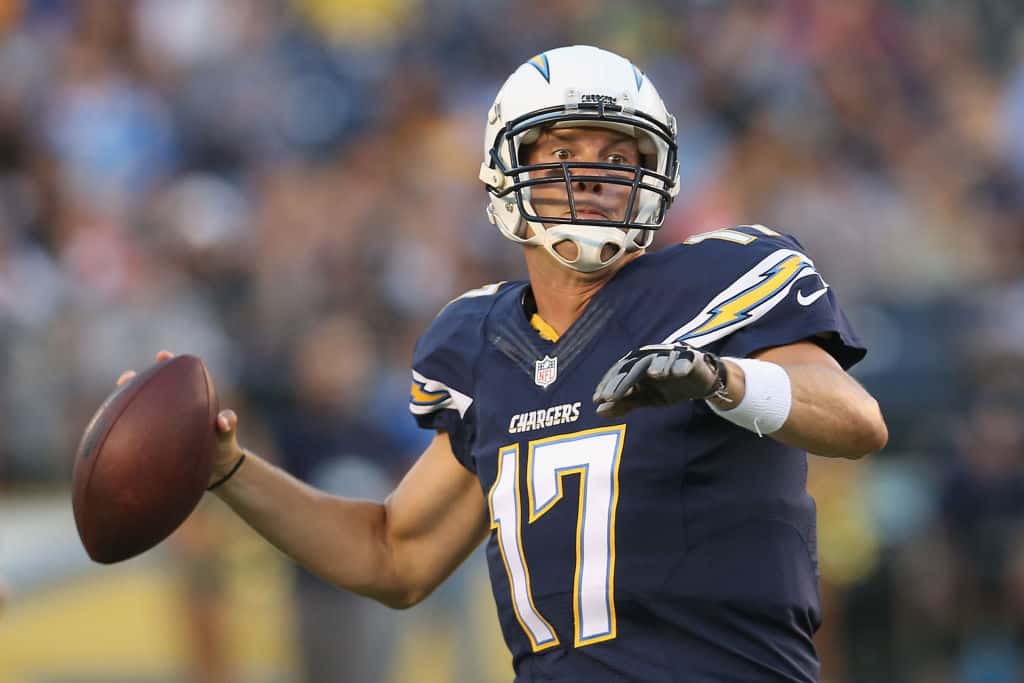 Colts quarterback Philip Rivers gets ready to throw as a member of the Chargers.
