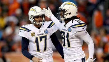 Philip Rivers celebrates with wideout Mike Williams after a big play.