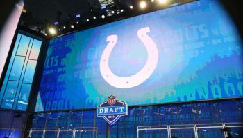 Colts logo on the videoboard at the 2018 NFL Draft